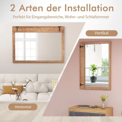 Image de Miroir mural style porte de grange, 99 x 70 cm, cadre en bois