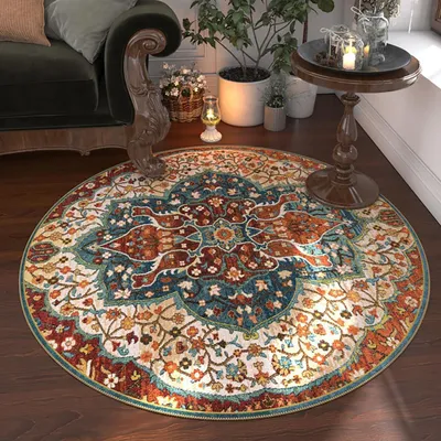 Produktbild von Runder Teppich Vintage 180 cm Rotgrün Kurzflor Rutschfest