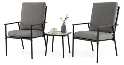 Produktbild von COSTWAY 3 tlg. Balkonmöbel Set, Gartenmöbel mit Couchtisch, 2 Stühlen & Kissen, Terrassenmöbel, Gartenlounge, Balkonset, Outdoor Lounge Möbel
