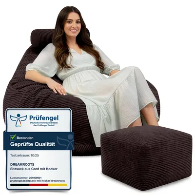 Image de Dreamroots Pouf, 90x90x100 cm, Pouf avec garnissage, Pouf avec repose-pieds, Pouf avec housse Dark Chocolate