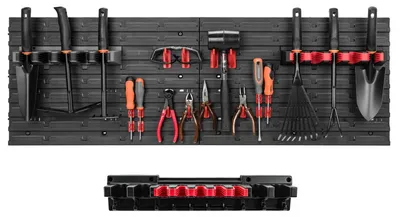 Zdjęcie produktu dla Panel narzędziowy do warsztatu, ogrodu i garażu - 115 x 39 cm - z uchwytami na narzędzia