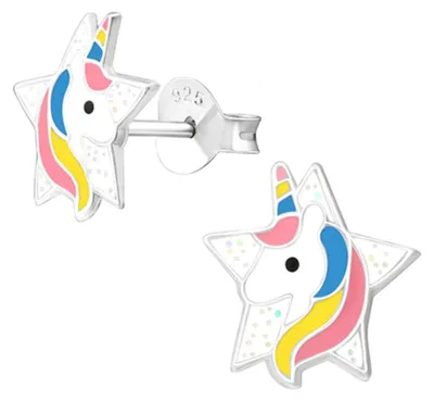 Produktbild von Kinder-Ohrstecker als Einhorn und Stern: Ohrringe Silber 925