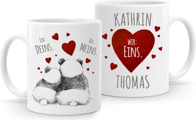 Produktbild von personalisierte Kaffeetasse Ich Deins, Du Meins, Wir Eins. Panda-Bär anpassbar mit Namen personalisierte Liebesgeschenke SpecialMe® weiß Keramik-Tasse
