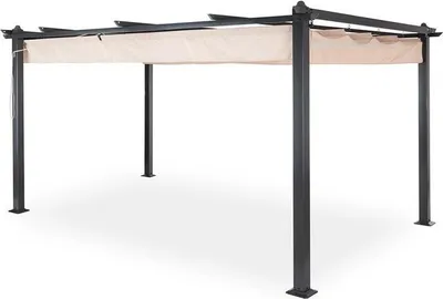 Produktbild von Blumfeldt Pavillon, altánok, 3 x 4 m, kovový altánok z nehrdzavejúcej ocele so sťahovacou strechou, vodotesný, stabilný a odolný voči zime, odolná voľne stojaca pergola, záhradný altánok s UV ochranou a hliníkovým rámom