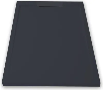Produktbild von Mineralguss-Duschwanne extra flach LUX Schieferoptik anthrazit 80x140cm Edelstahl in gleicher Farbe Auslaufschutz in Farbe