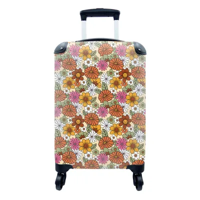 Produktbild von MuchoWow® Koffer Handgepäck Trolley Rollkoffer Kleine Reisekoffer mit 4 Rollen - Vintage - Blumen - Muster - Cabin Size < 55x40x23 cm & 55x40x20 cm - Fotokoffer - Kabinenkoffer - Boardgepäck - Reise-Box - Reisekoffer - Reisegepäck - Koffer mit Bild - Trolley für Kinder