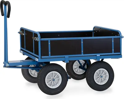 Produktbild von Fetra Handpritschenwagen mit Bordwänden und Polyurethanbereifung, 1140x740mm Ladefläche 750kg Tragkraft