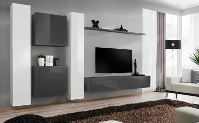 Produktbild von Grau Wandschrank Wohnzimmer Wand Regal Design Wand Schrank Modern Einrichtung