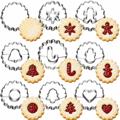 Immagine prodotto di Set di formine per biscotti Linzer, 9 pezzi, con motivi natalizi, in acciaio inossidabile, ideali per bambini