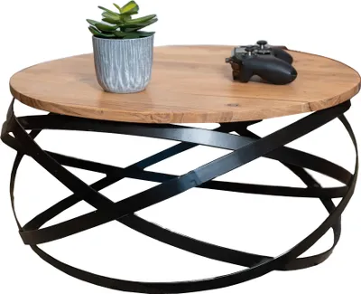 Produktbild von Refurbished Möbelretoure Couchtisch rund Akazieholz massiv natur 60 x 60 cm Metallgestell schwarz ALLISON