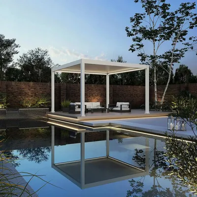 Produktbild von Gutroof Pergola "Deluxe Pro" 4x4m elektrisch, Aluminium, Motorisiert, LED | Weiß