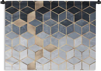 Produktbild von MuchoWow® Wandteppich Wandbehang Würfel - Gold - Muster 60x45 cm Tapisserie Dekoration Wandtuch - Das Schlafzimmer