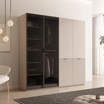 Produktbild von Modularer Kleiderschrank ZEN Cashmere Matt Cashmere & Getöntes Glas Antisol 4-türig Schrank