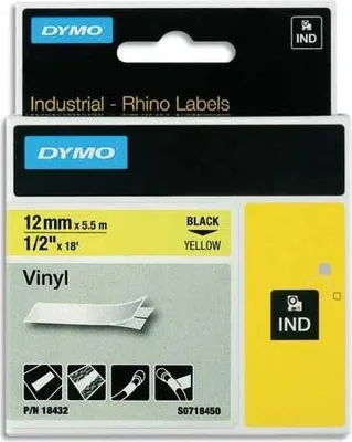 Image de Dymo Rhino ruban IND, vinyle 12 mm x 5,5 m noir sur jaune