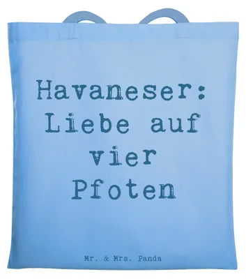 Produktbild von Mr. & Mrs. Panda Schultasche Spruch Havaneser Liebe - Sky Blue - Geschenk, Shopping Tasche, Begleiter, Einkaufstasche, Tragetasche, Tote Bag, Hunderassen Eigenschaften