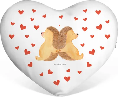 Produktbild von Mr. & Mrs. Panda Sofakissen Igel händchenhaltend - Weiß - Geschenk, Love, Liebeskissen, Freundin, Lieblingsmensch, Kuschelkissen, Herzkissen, Verknallt, Hochzeit