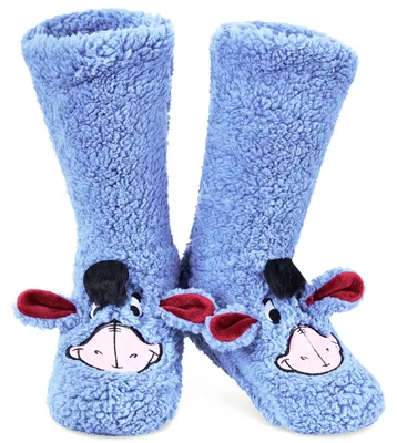 Produktbild von Disney Kuschelsocken Damen Teenager mit 3D-Ohren Größe 35–41, Flauschig Rutschfest ABS Stoppersocken, Geschenke für Frauen (Blau Sherpa Eeyore)