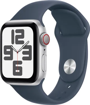 Produktbild von APPLE Watch SE GPS + Cellular 40mm stříbrné hliníkové pouzdro se sportovním řemínkem Storm Blue - M/L