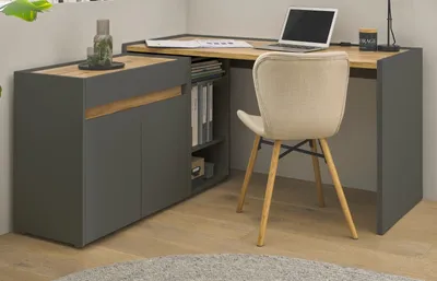 Produktbild von Büromöbel Set Center matt grau und Wotan Eiche, Büro Schreibtisch Regal und Kommode