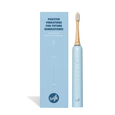Produktbild von SMYLE | Blau | Elektrische Zahnbürste | Bambus-Aufsätze | Nachhaltig | Nur 3x jährlich aufladen | 5 Modi & Drucksensor