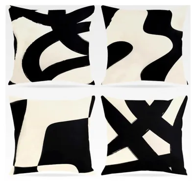 Produktbild von 4er Set Dekorative Zierkissenbezüge Schwarz 45x45 cm für Outdoor und Indoor