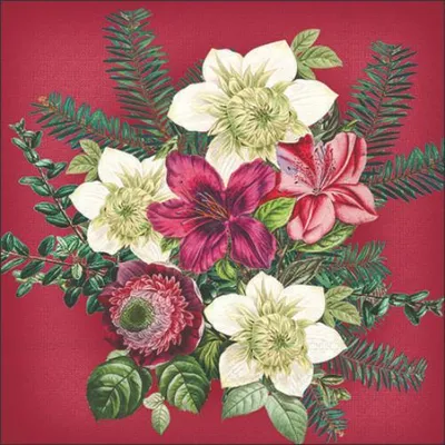 Produktbild von Weihnachten Cocktail Servietten 25x25 cm 3-lagig 20 Servietten Azalea and helleborus red