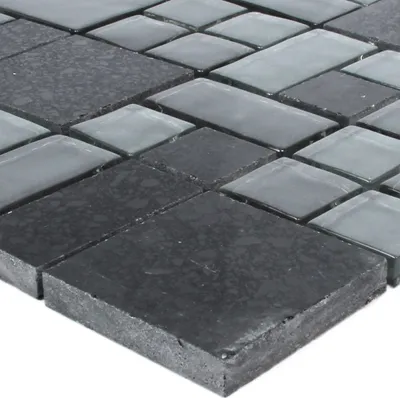 Produktbild von Glas Naturstein Mosaikfliesen Lauria Schwarz Verbund
