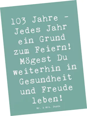 Produktbild von Mr. & Mrs. Panda Postkarte Spruch 103. Geburtstag - Meeresbrise - Geschenk, bildkarte, besonderer, Happy Birthday, liebevolle Geschenke, Ansichtskarte, Alter, Freude