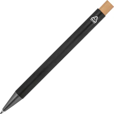 Produktbild von Kugelschreiber aus recyceltem Aluminium mit Bambusdrücker / Farbe: schwarz