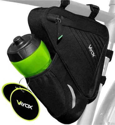 Produktbild von Vayox Fahrradtasche VA0348 | Dreieckig | 1.5 L | Easy-Mount | Wasserdicht | Flaschenhalter | Schwarz