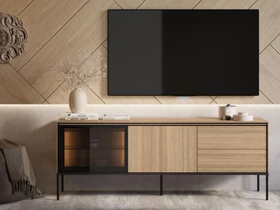 Obrázek produktu pro Prosklený TV stolek ANACORTES - dub + LED osvětlení
