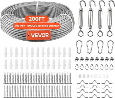 Obrázek produktu pro VEVOR nerezové lano φ4,76 mm, délka 61 m, lano z nerezové oceli 304 s mezní zatížením 7,1 kN, ocelové lano 7x7 pramenů, lano na zábradlí terasy, zahradní mřížky