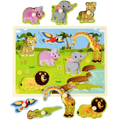 Zdjęcie produktu dla Edukacyjne Drewniane Puzzle Układanka Zwierzęta Zoo Safari