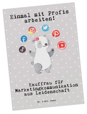 Produktbild von Mr. & Mrs. Panda kunstkarte Kauffrau für Marketingkommunikation Leidenschaft - Grau Pastell - Geschenk, Ansichtskarten, Postkarte, Grußkarte, Kunstkarten, Fotokarte
