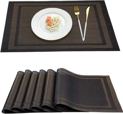 Produktbild von Set 6er Platzset Tisch Platzdeckchen Abwaschbar Abgrifffeste Hitzebeständig Tischset for Küche, Zuhause, Restaurant, Speisetisch Black
