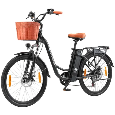 Produktbild von TTGO YY 26 Zoll E-Bike Elektrofahrrad Herren Damen, 36V Akku 14,5Ah, 350W Heckmotor, Shimano 6 Gang, Scheibenbremsen, Federgabel, Schwarz