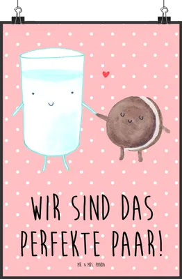 Produktbild von Mr. & Mrs. Panda Bild Milch Keks DIN A2 - Rot Pastell - Geschenk, Romantisch, Cookie, Lustige Sprüche, wanddeko, Kekse, kunstdruck poster, Plakat, drucke, Posterdruck