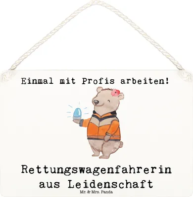 Produktbild von Mr. & Mrs. Panda Deko Schild Rettungswagenfahrerin Leidenschaft DIN A6 - Weiß - Geschenk, Wandbild Holz, kleine aufmerksamkeit, holzbild, Holzschild, Türschild