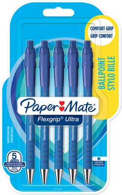 Produktbild von Paper Mate Flexgrip Ultra-Druckkugelschreiber | mittlere Spitze (1,0 mm) | blau | 5er-Packung