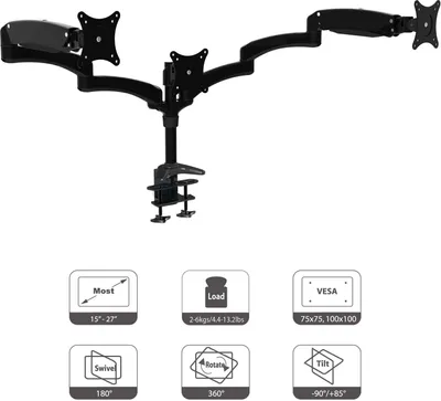 Produktbild von HFTEK DS137SB Dreifacher Mechanischer Federarm Monitorarm Tischhalterung für Bildschirme bis 27 Zoll und 6 kg