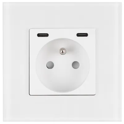 Zdjęcie produktu dla Gniazdo Szklane MATOWE + Podwójna Ładowarka USB C+C 20W Białe MIUUN