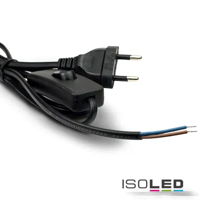 Produktbild von ISOLED Anschlussleitung 1,5m mit Flachstecker und Wippschalter, schwarz, 230V