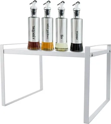 Immagine prodotto di Organizer da cucina in metallo - Cestello piatto in metallo per scaffali da cucina e piani di lavoro - Organizer bianco per scaffali da cucina