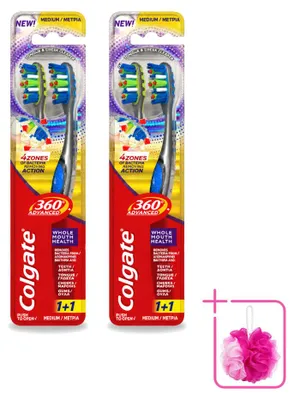 Productafbeelding van 2 x Colgate 360° Advanced tandenborstel - Medium - Verpakking met 2 stuks