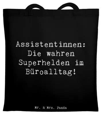 Produktbild von Mr. & Mrs. Panda Tote Bag Spruch Assistentin Heldin - Schwarz - Geschenk, Planer, Jutebeutel, Laptoptasche, Beruf, Personalisiert, personalisierte Geschenke, Effizienz
