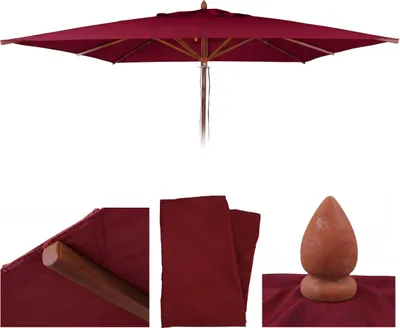 Image de Housse de remplacement pour parasol en bois pour l'industrie de la restauration, modèle HWC-C57b, housse de parasol, forme carrée, 4x4 mètres, polyester, couleur bordeaux