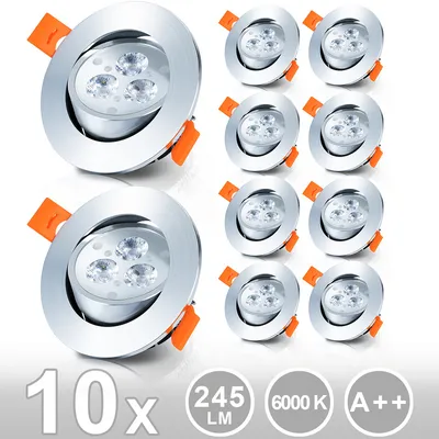 Image de Yakimz 10 spots LED encastrables blanc froid 3W Set de plafonniers encastrables Spot de plafond 245LM Projecteur