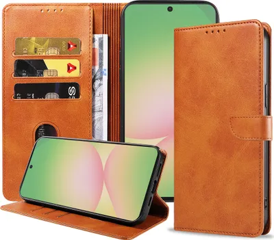 Obrázok produktu pre Vhodné pre telefón Samsung Galaxy A56 Puzdro z umelej kože s magnetickým perom a držiakom kariet Puzdro typu kniha s chlopňou - hnedé - Smartphonics