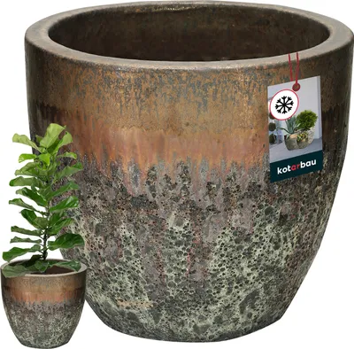 Productafbeelding van KOTARBAU® Bloembak, hoogte 26 cm, diameter 30 cm, goudkleurig, keramiek, vorstbestendig, voor buiten, bloempot voor binnen en buiten, bloempot