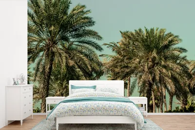 Produktbild von MuchoWow® Fototapete für Wohnzimmer oder Schlafzimmer Wandtapete Vinyl Motivtapete Palme - Himmel - Sommer - Tropisch - 330x220 cm - Fototapeten